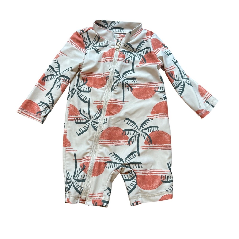 Carter's Rash Guard Baby Boy White Orange‎ Palm Tree Excellent Zipper SIZE 3-6M